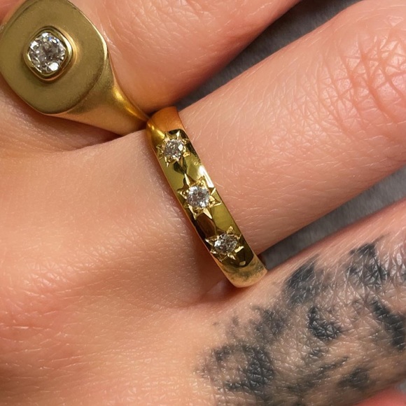 14k Dome Gold Ring With Old Mine Cut, Starset Diamonds - Picture 4 of 6